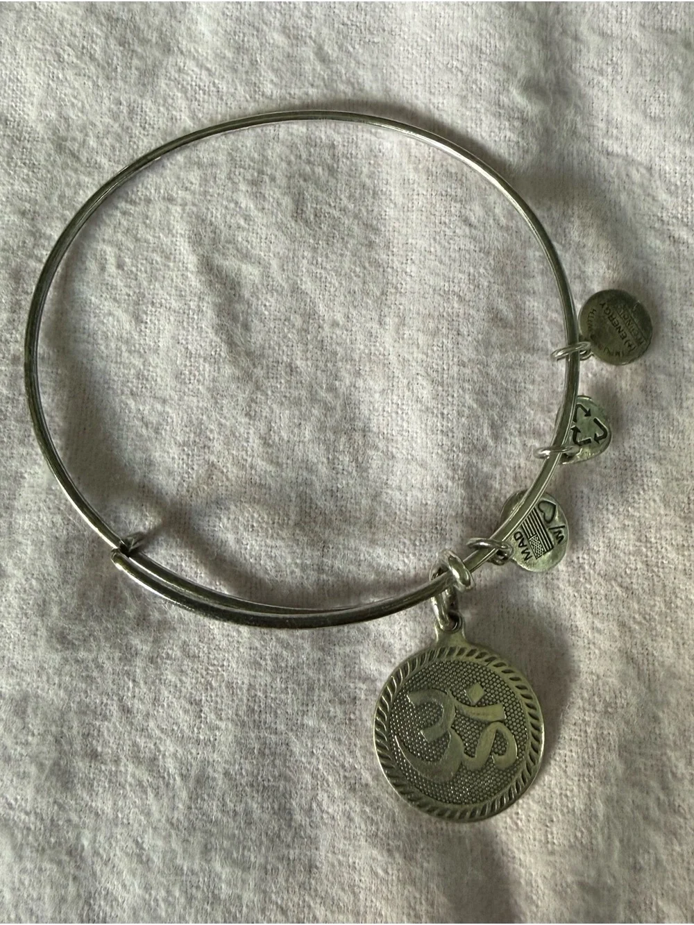 Alex and Ani Silver Om Charm Adjustable Bangle Bracelet